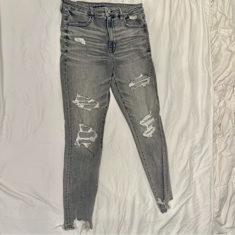 American Eagle Outfitters Gray Skinny Distressed Jeans